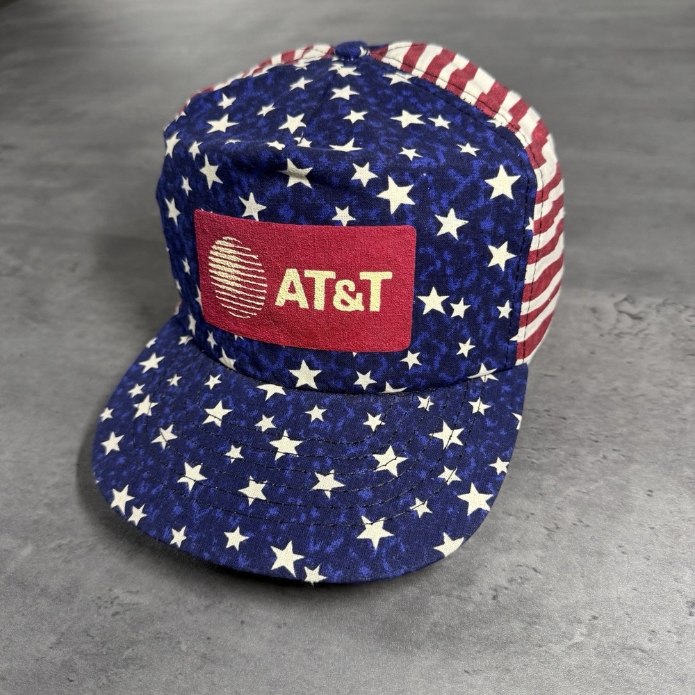 Vintage 70s AT&T Snapback Hat Red‎ White Blue USA Flag Trucker Cap Farm Chore